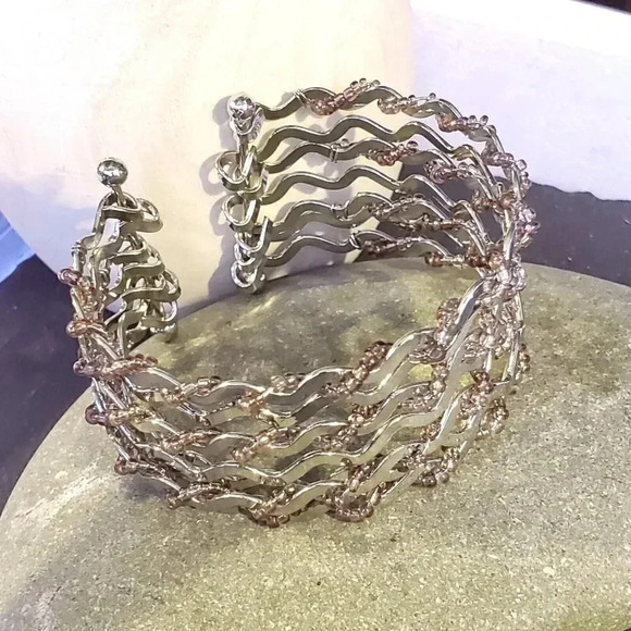 Vintage 90s Y2K Beaded Wire Wrap Detail Cuff Bracelet - Picture 8 of 12